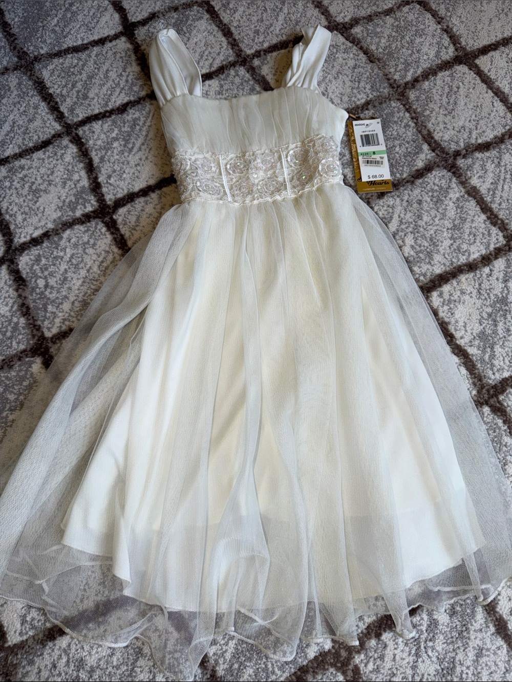 Sequin Hearts Ivory Tulle Formal Dress for Girls